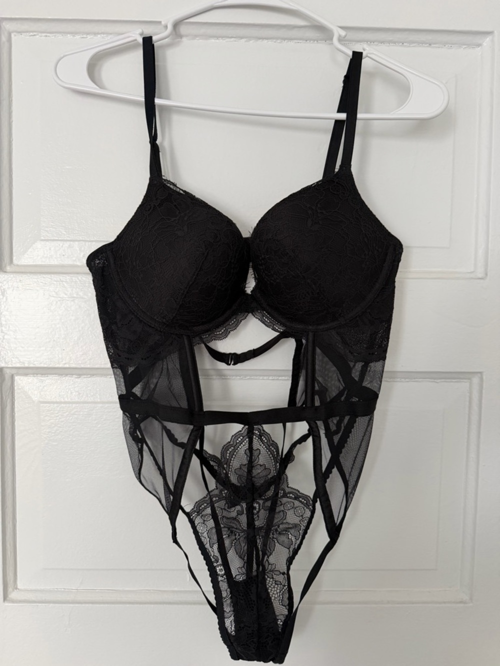 Victoria's Secret Black Lace Underwire Sheer Bodysuit